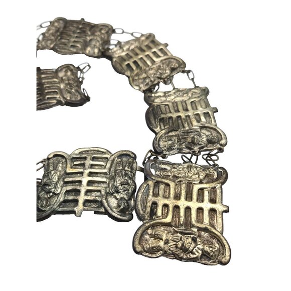 Vintage H.K. Carved Metal Figural Panel Belt – 30" with Extra Panel – 180g Heavy - Picture 2 of 8